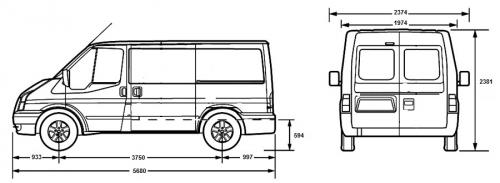 Szkic techniczny Ford Transit VI Van LWB