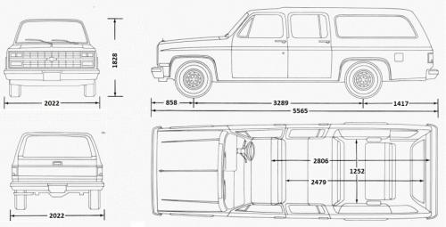 Szkic techniczny Chevrolet Suburban 1973