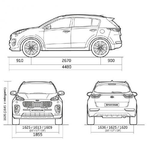 Szkic techniczny Kia Sportage IV SUV Facelifting