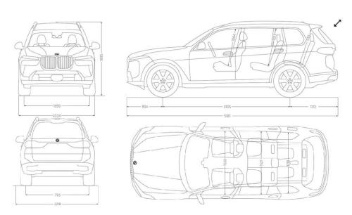 Szkic techniczny BMW X7 SUV Facelifting