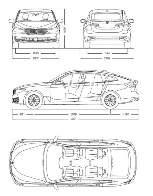 Szkic techniczny BMW Seria 6 G32 Gran Tourismo