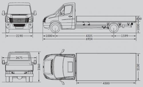 Szkic techniczny Volkswagen Crafter I Skrzyniowy pojedyncza kabina długi rozstaw osi