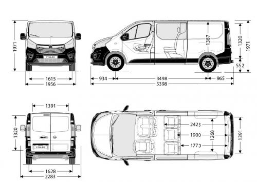 Szkic techniczny Opel Vivaro B Furgon Extra Long H1 2,9t