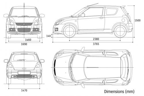 Szkic techniczny Suzuki Swift IV Hatchback 3d