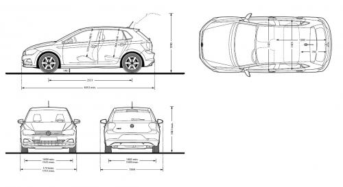 Szkic techniczny Volkswagen Polo VI Hatchback 5d