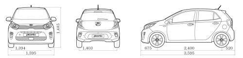 Szkic techniczny Kia Picanto III Hatchback 5d