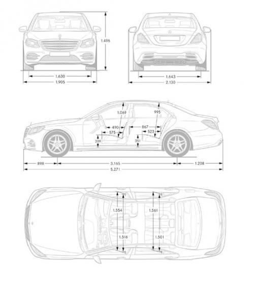 Szkic techniczny Mercedes Klasa S W222 Limuzyna wersja długa Facelifting AMG