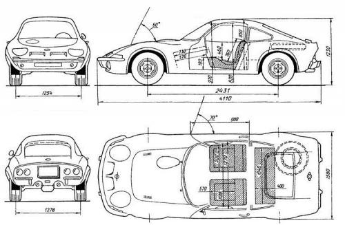 Szkic techniczny Opel GT I