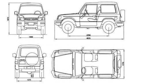 Szkic techniczny Hyundai Galloper II