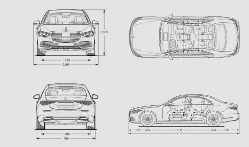 Szkic techniczny Mercedes Klasa S W223/V223 Sedan Plug-In