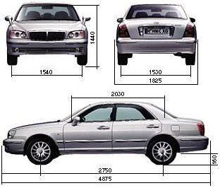 Szkic techniczny Hyundai XG