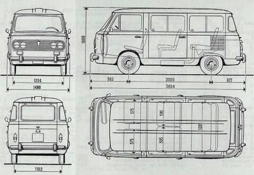 Szkic techniczny Fiat 850 Bus