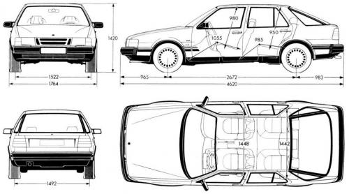 Szkic techniczny Saab 9000 I