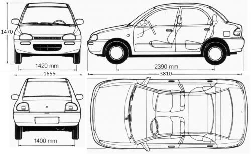 Szkic techniczny Mazda 121 II