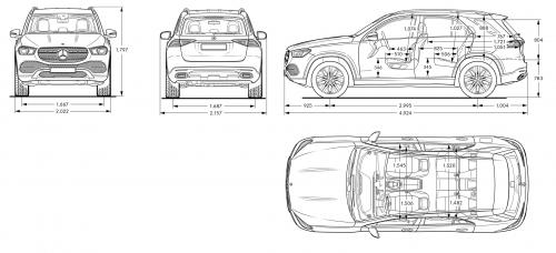 Szkic techniczny Mercedes GLE V167 SUV
