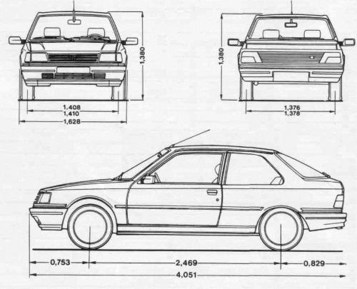 Szkic techniczny Peugeot 309 II