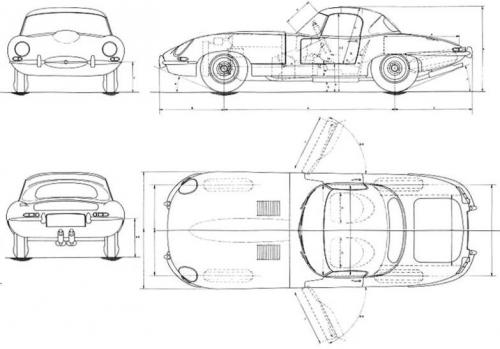 Szkic techniczny Jaguar E-Type I Coupe