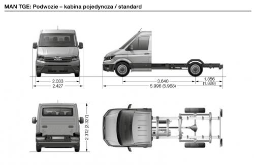 Szkic techniczny Man TGE Podwozie – kabina pojedyncza