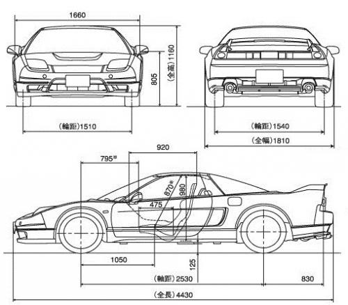 Szkic techniczny Honda NSX I Cabrio