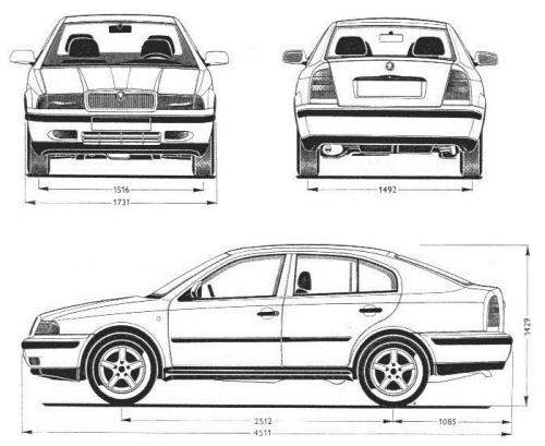 Szkic techniczny Skoda Octavia I Hatchback