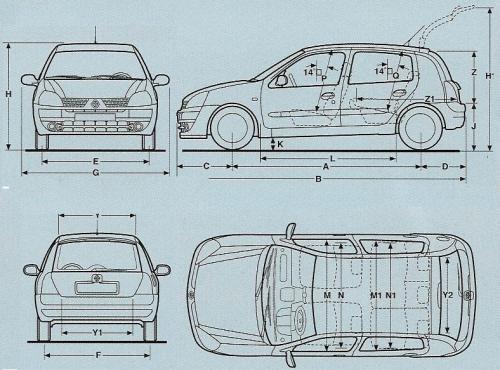 Szkic techniczny Renault Clio II Hatchback