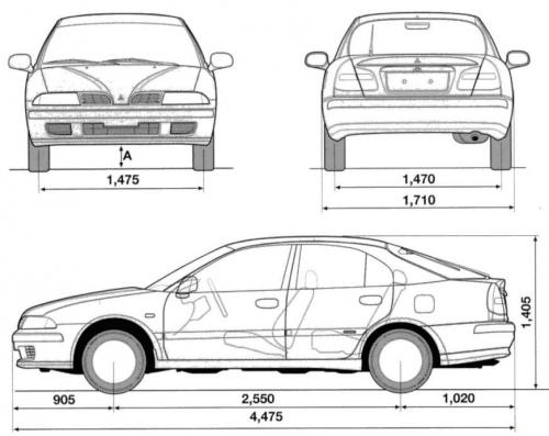 Szkic techniczny Mitsubishi Carisma Hatchback