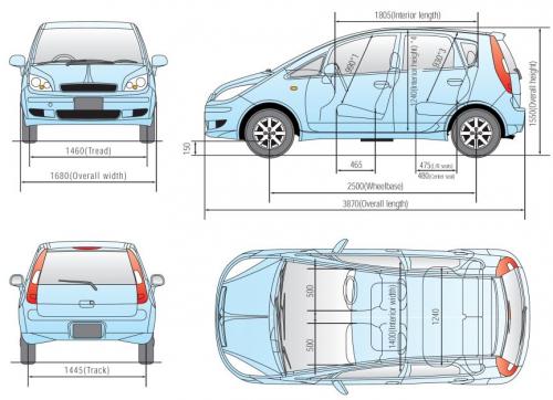 Szkic techniczny Mitsubishi Colt VI Hatchback