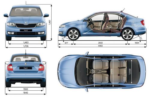 Szkic techniczny Skoda Rapid II Liftback