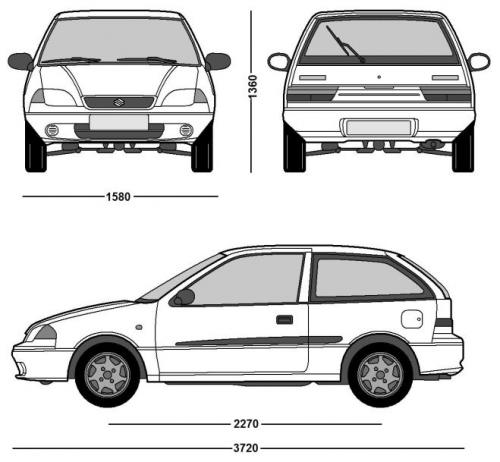 Szkic techniczny Suzuki Swift III Hatchback