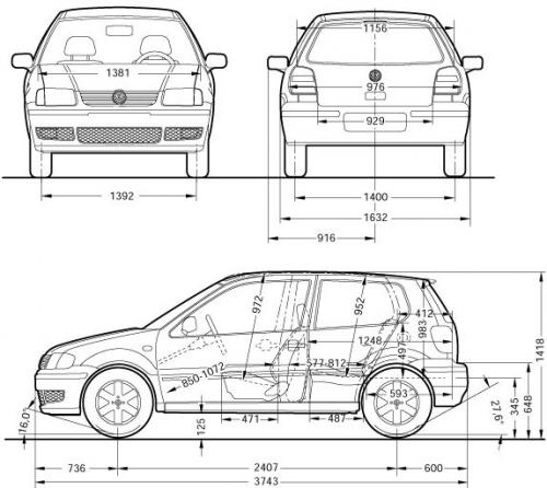 Szkic techniczny Volkswagen Polo III Hatchback