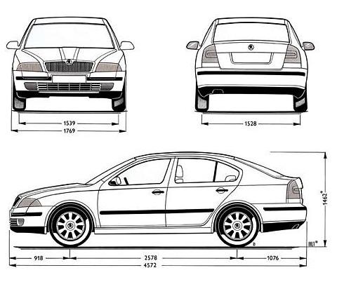 Szkic techniczny Skoda Octavia II Hatchback