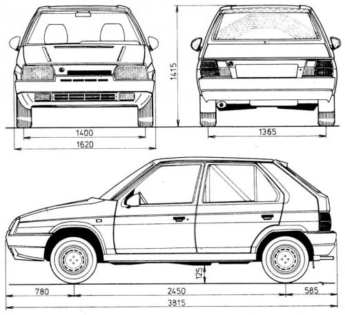 Szkic techniczny Skoda Favorit Hatchback