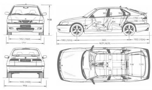 Szkic techniczny Saab 9-3 I Hatchback