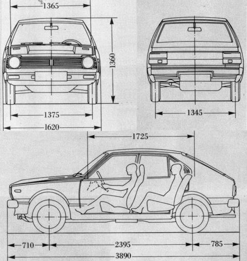 Szkic techniczny Nissan Cherry II Hatchback