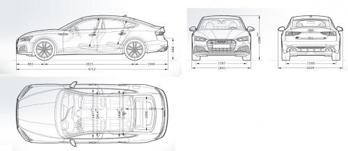 Szkic techniczny Audi A5 F5 Sportback