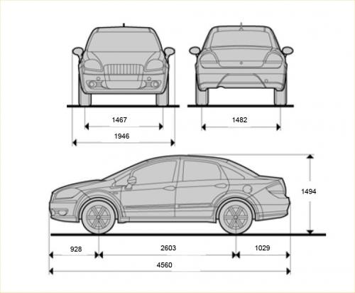 Szkic techniczny Fiat Linea Sedan