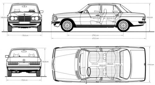 Szkic techniczny Mercedes W123 Sedan