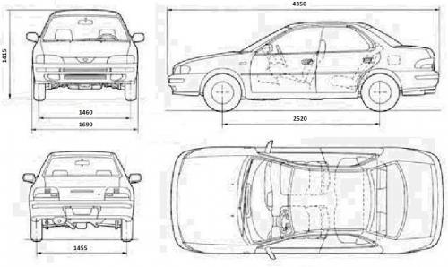 Szkic techniczny Subaru Impreza I Sedan