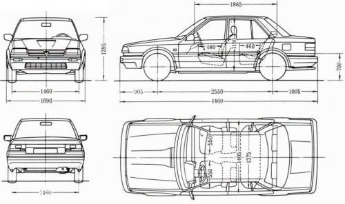 Szkic techniczny Nissan Bluebird III Sedan