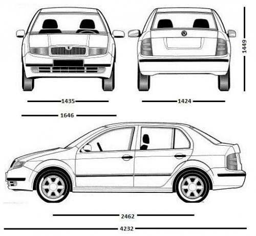 Szkic techniczny Skoda Fabia I Sedan