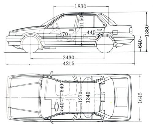 Szkic techniczny Nissan Sunny B12 Sedan