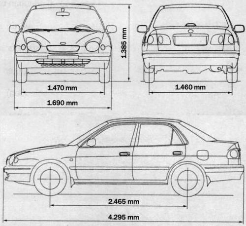 Szkic techniczny Toyota Corolla VIII Sedan