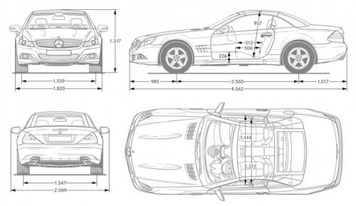 Szkic techniczny Mercedes SL R230/2 Roadster