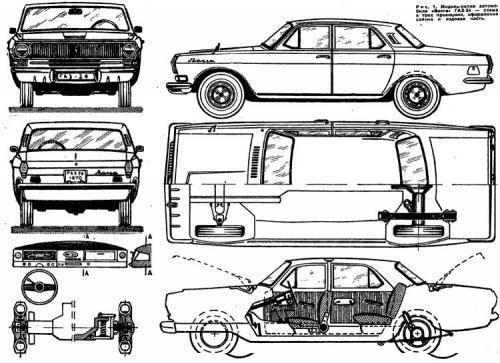 Szkic techniczny GAZ 24 I Sedan