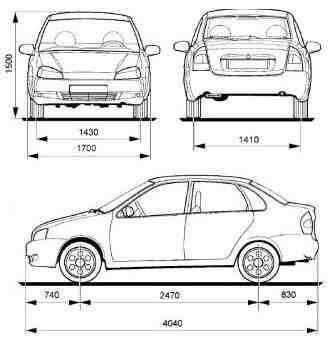 Szkic techniczny Łada Kalina Sedan