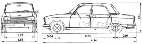 Szkic techniczny Peugeot 304 Sedan