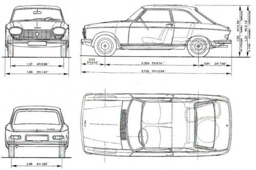 Szkic techniczny Peugeot 204 Sedan