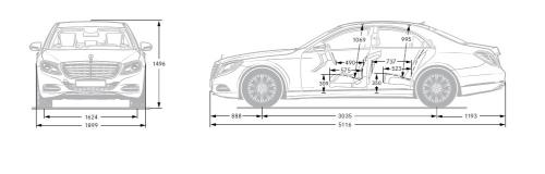 Szkic techniczny Mercedes Klasa S W222 Limuzyna Facelifting