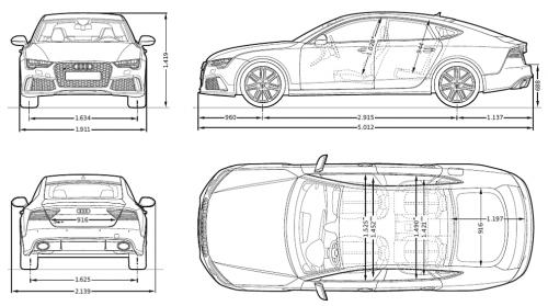 Szkic techniczny Audi A7 C7 RS7 Sportback Facelifting