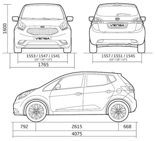 Szkic techniczny Kia Venga Mikrovan Facelifting